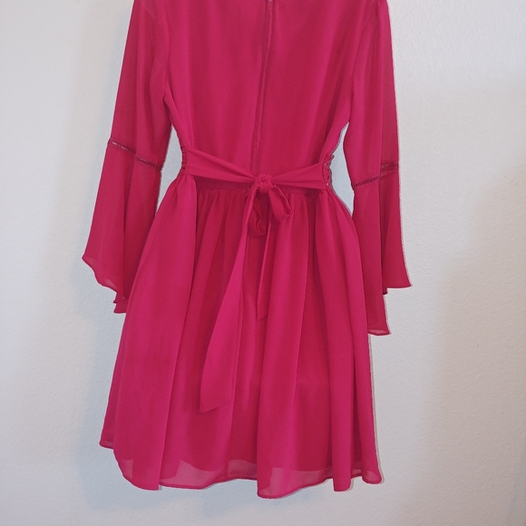By & by red bell sleeve dress with middle cut out - Picture 4 of 7